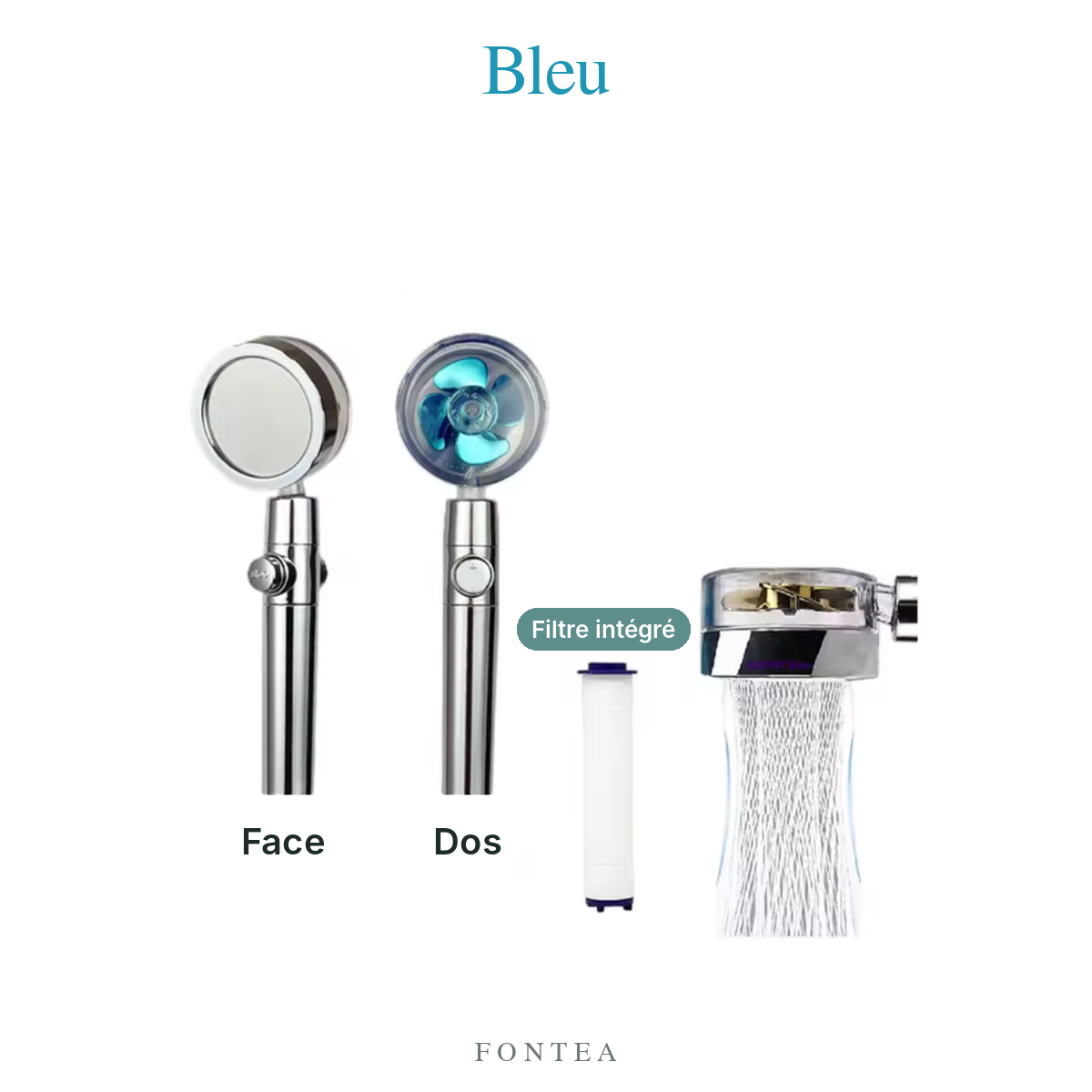 Pommeau FONTEA bleu, face et dos